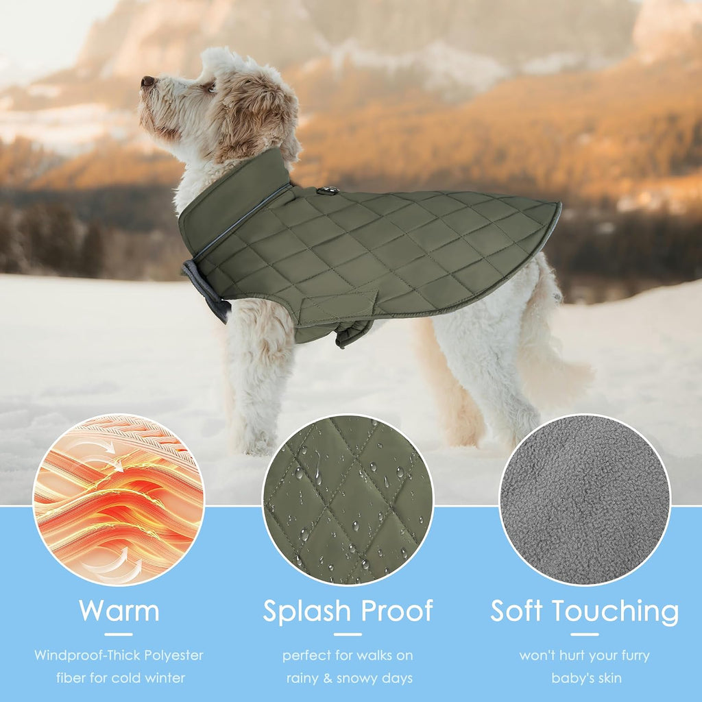 Mile High Life Dog Warm Coat, Small Dog Winter Jacket Windproof Water Resistant Cold Weather Coats Cozy Snow Jacket Vest for Puppies (Olive Green, Medium Chest 17.3")