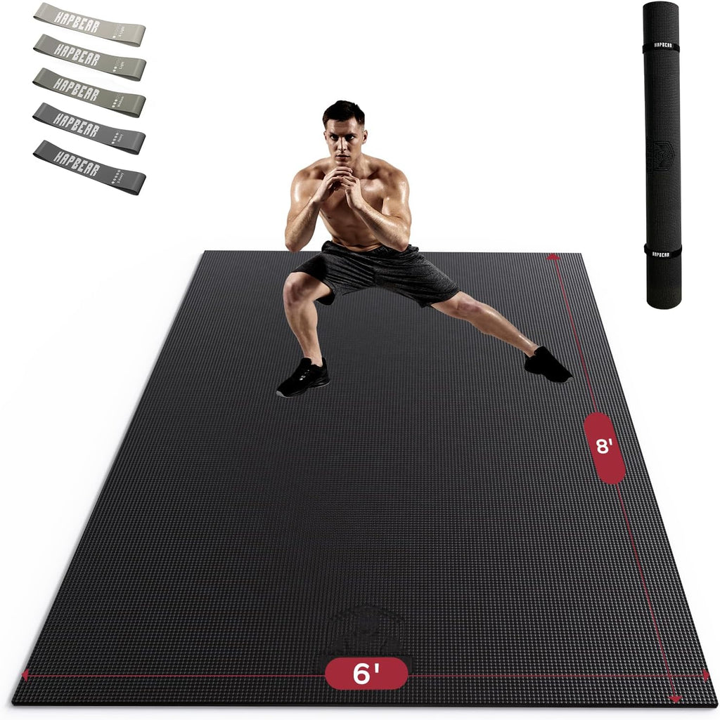 HAPBEAR Large Exercise Mat-6'x4'/7'x5'/6'x8'/6'x9'/6'x10'/6'x12'x 1/3"(8mm)