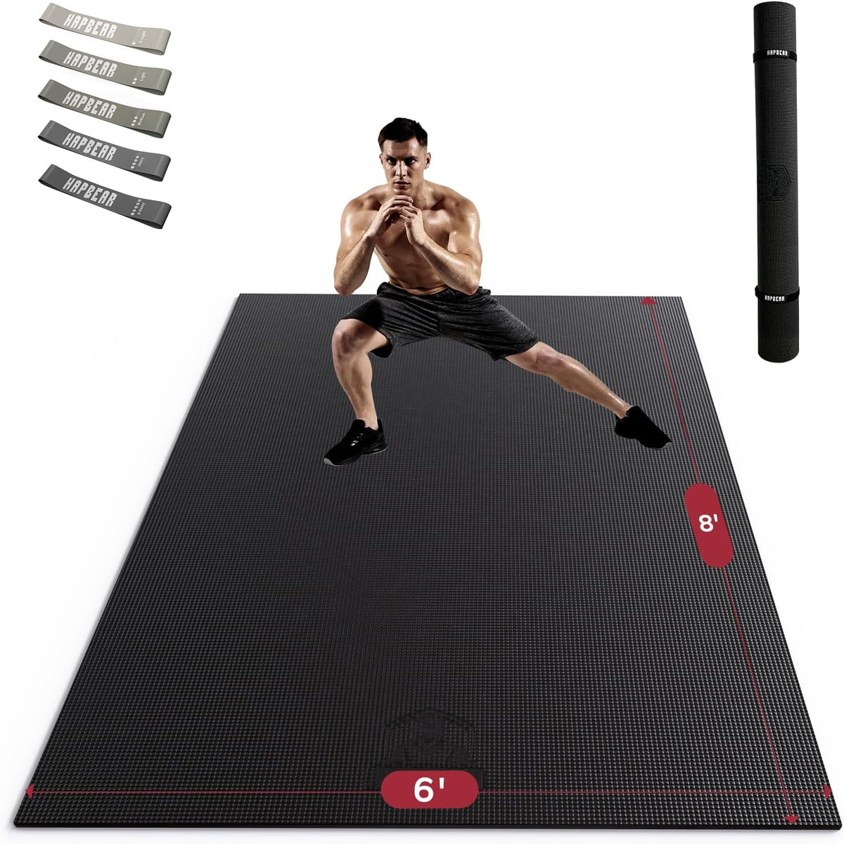 HAPBEAR Large Exercise Mat-6'x4'/7'x5'/6'x8'/6'x9'/6'x10'/6'x12'x 1/3"(8mm)