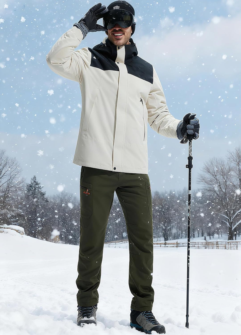 Libin Men's Fleece Lined Hiking Pants Snow Ski Water Resistant