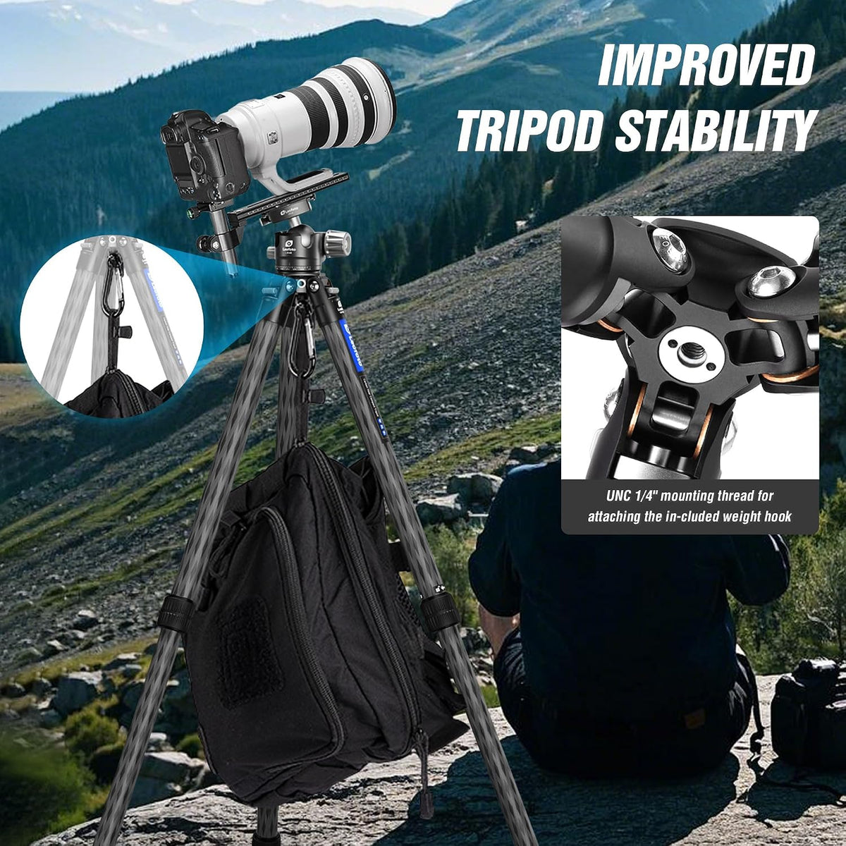 LEOFOTO 71" Carbon Fiber Travel Tripod with 360° Ball Head Set, 4 Leg Sections Lightweight Tripod with Center Column for DSLR Camera, Quick Release Plate, Max Load 15kg/33.07lb (LS Series)
