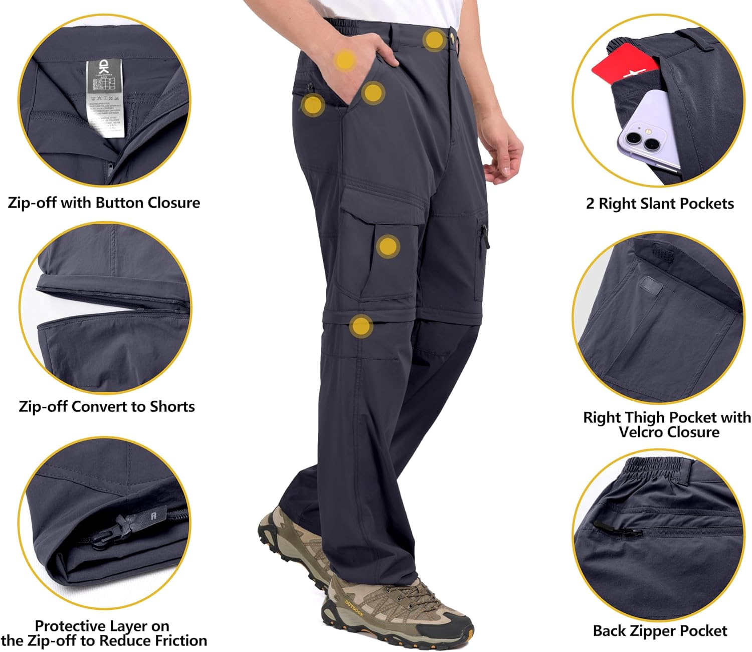 Little Donkey Andy Men's Stretch Convertible Pants, Zip-Off Quick-Dry Hiking Pants, UV Protection, Lightweight