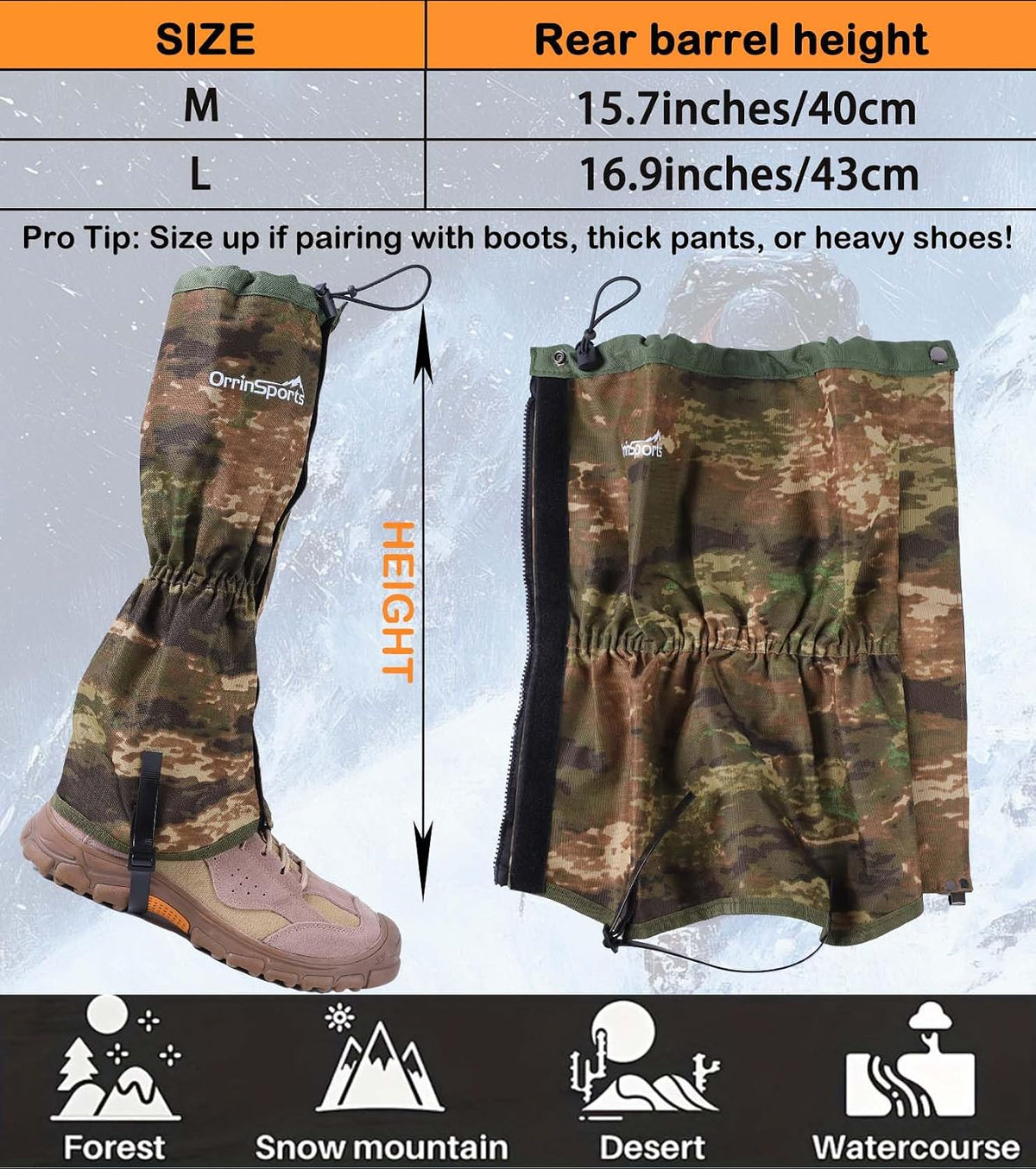 Waterproof Leg Gaiters for Men Women, Adjustable Snow Boot Gators for Hiking, Skiing, Hunting, Outdoor Adventures
