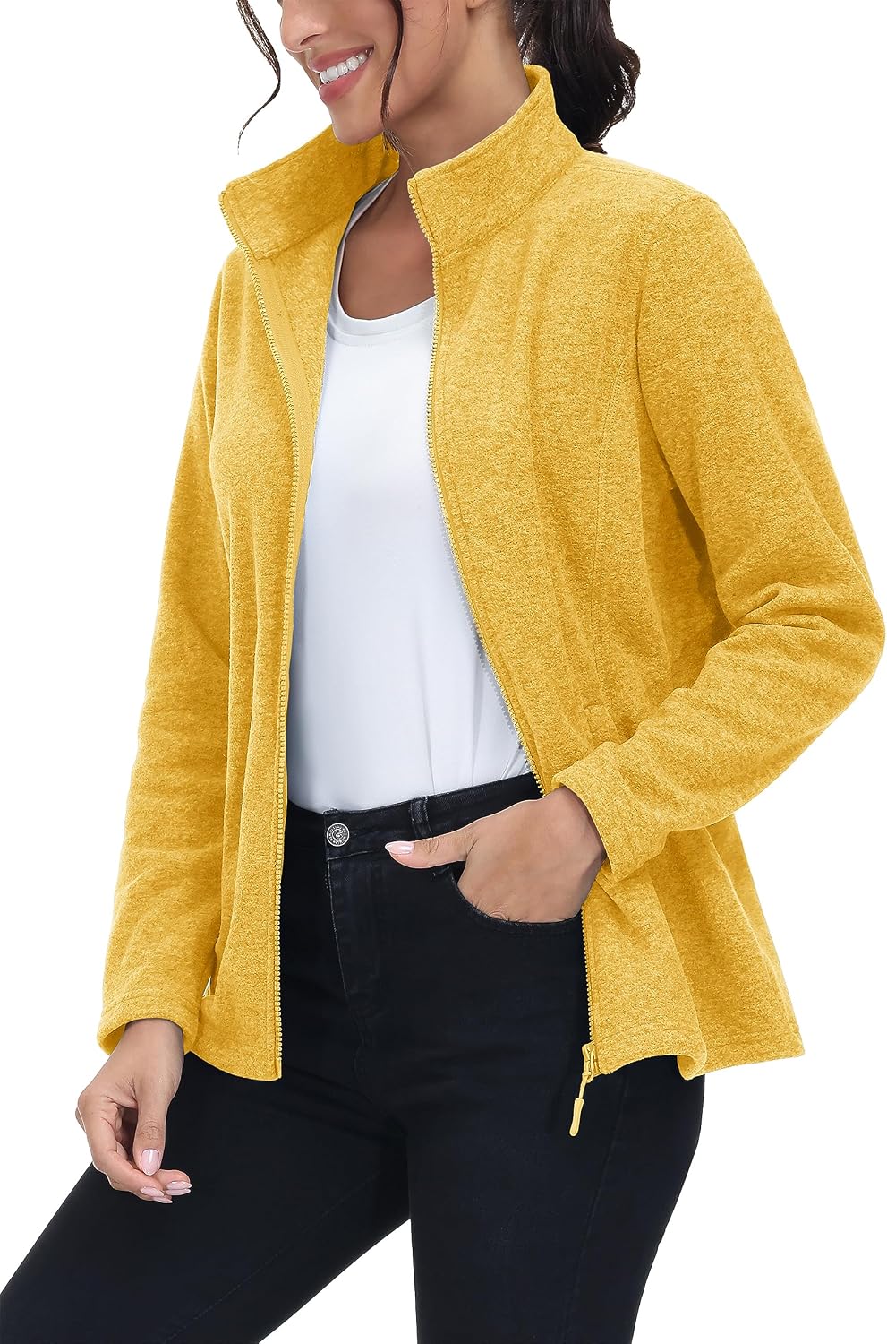 MAGCOMSEN Womens Fleece Zip Up Jacket with Pockets Lightweight Soft Coat