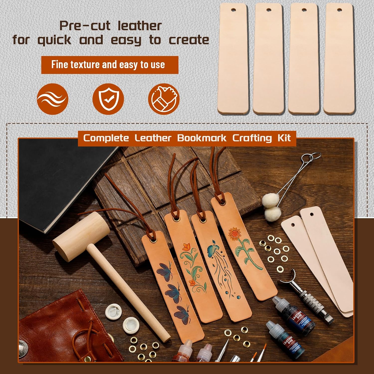 Leather Crafting Kit, Leather Bookmarks Making Kit Tools Supplies Tutorial