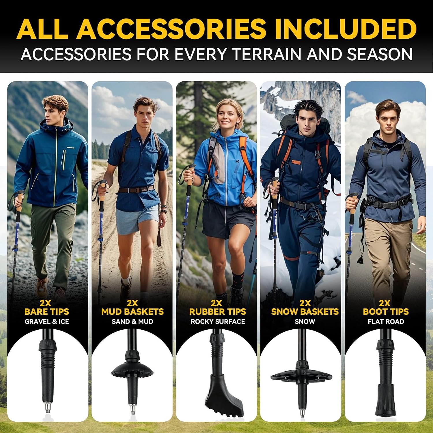Carbon Fiber Trekking Poles for Hiking, Adjustable Cork Grip & Quick-Lock
