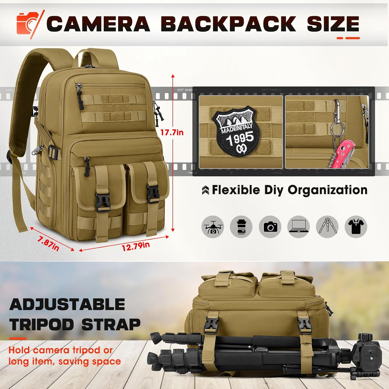 RAINSMORE Camera Backpack, DSLR/SLR/Mirrorless Camera Bag for Photographers