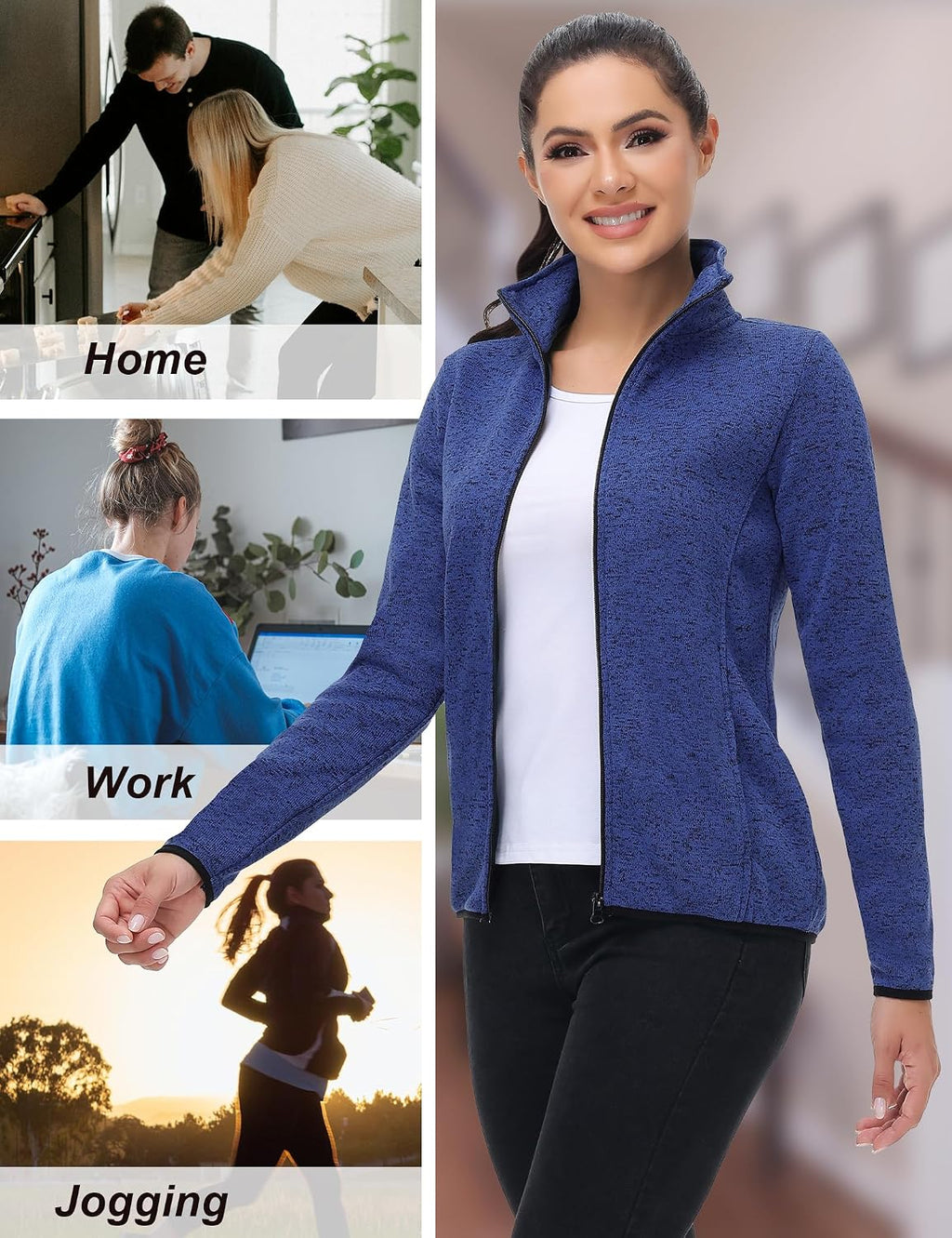 COZZYON Women Fleece Long Sleeve Zip Up Jacket Light Sweater Jacket with Pockets