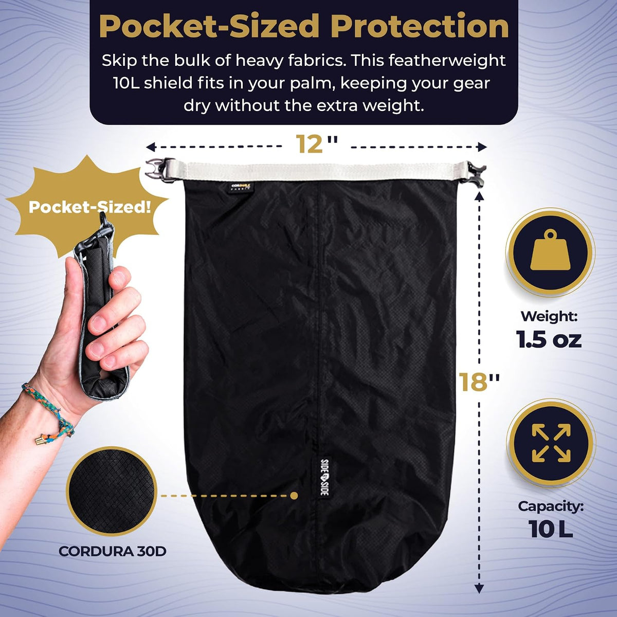 SIDE BY SIDE Small Lightweight 10L Dry Bag, Stuff Sack for Backpacking