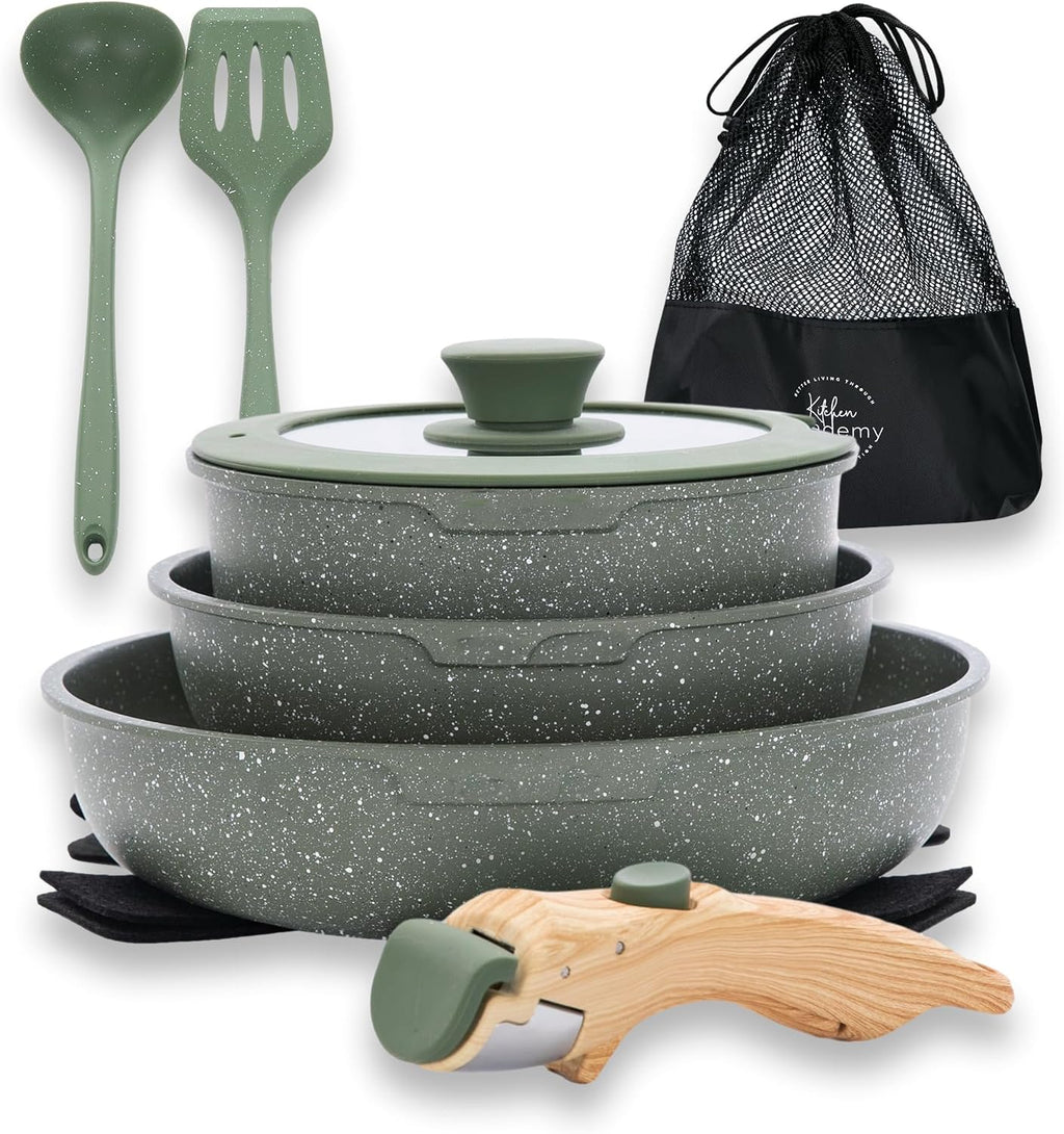 DishDelight Detachable Handle Camping Pots and Pans Set Non Stick