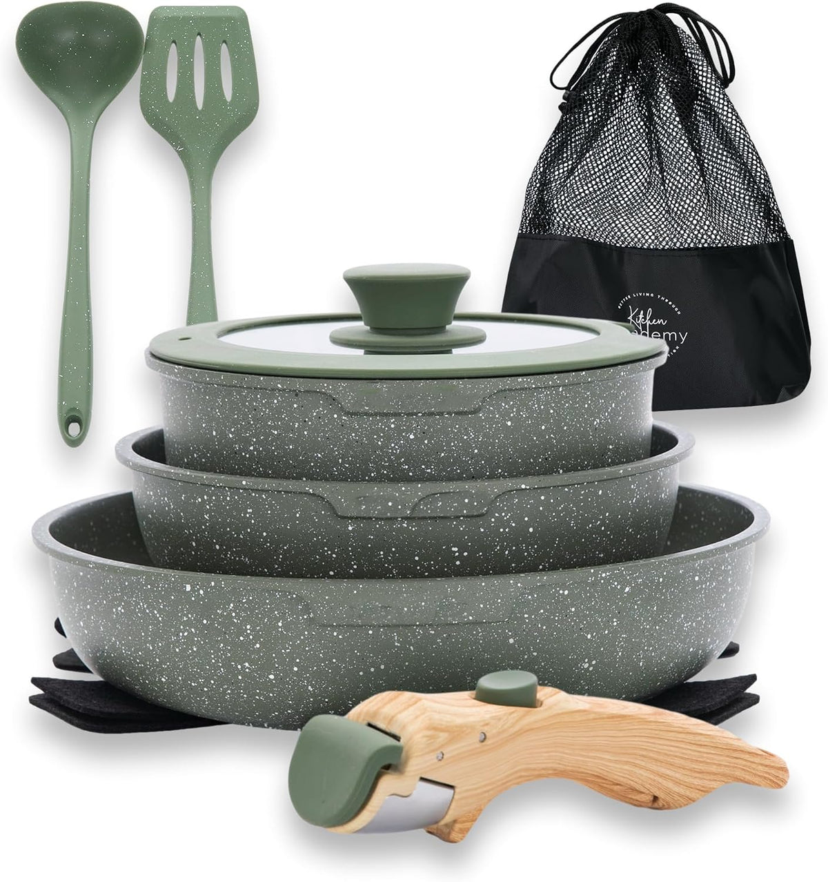 DishDelight Detachable Handle Camping Pots and Pans Set Non Stick