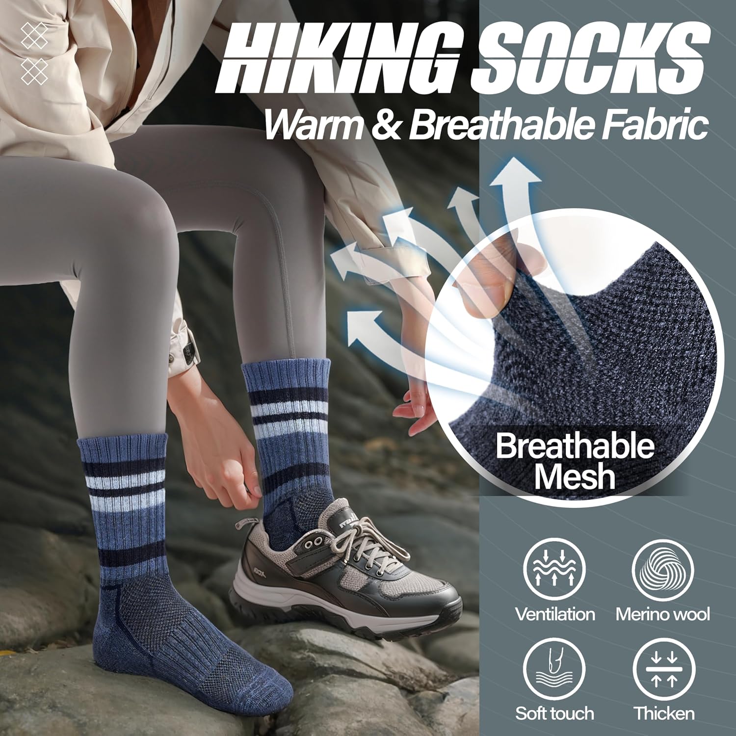 ANTSANG Merino Wool Hiking Socks, Maximum Breathability, for Men and Women