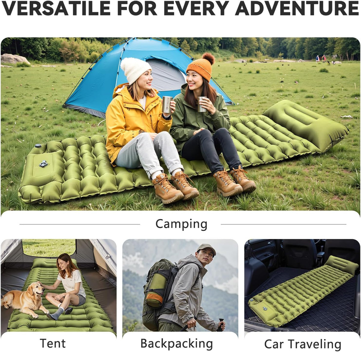 Sleeping Pad for Camping, Built-in Foot Pump with Pillow