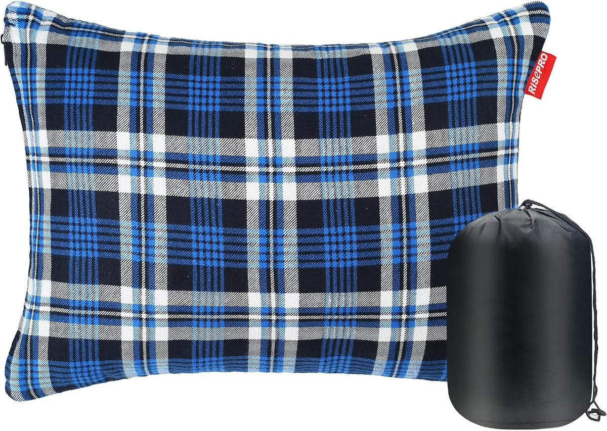 Outdoor Camping Pillow Lightweight, Compressible, Flannel Travel Pillow Cases, Washable Removable Pillow Cover Camping and Backpacking Blue