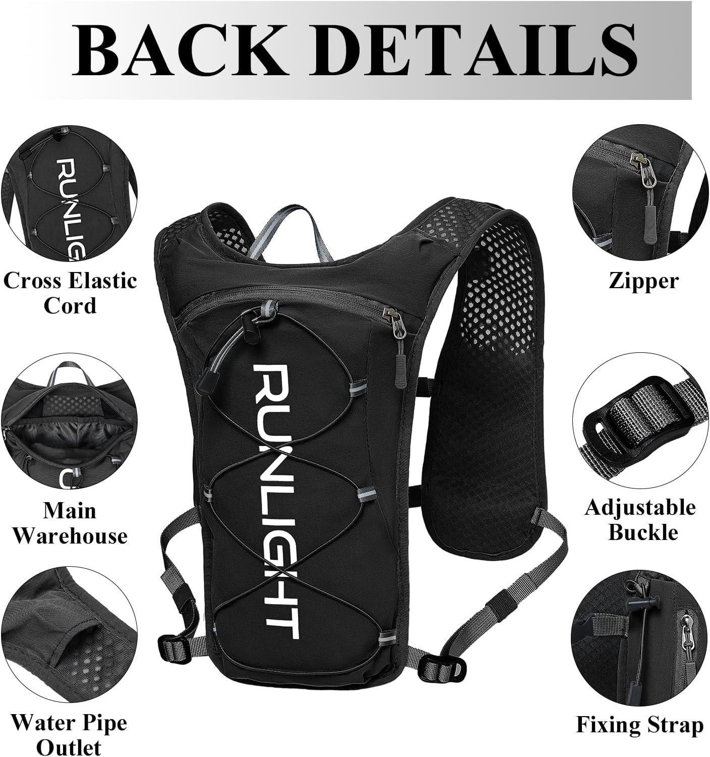 Runlight Running Vest for Women Men Lightweight Hydration Backpack Pack with 1.5L Water Bladder Bag Hydro Daypack for Hiking,Trail,Skiing,Camping,Cycling,Race,Marathon