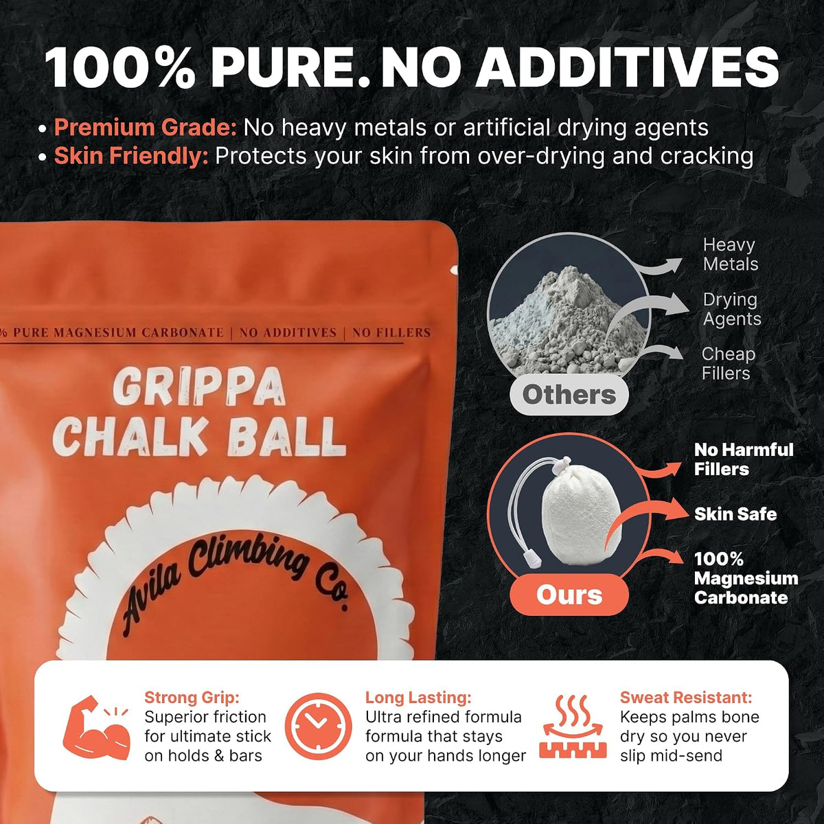 Climbing Chalk Ball, Pro Friction Gymnastics Chalk 100% Magnesium | Non-Toxic, Ultra Grip for Lifting, Rock Climbing, Gym, Weights & More! Long Lasting & Skin Friendly