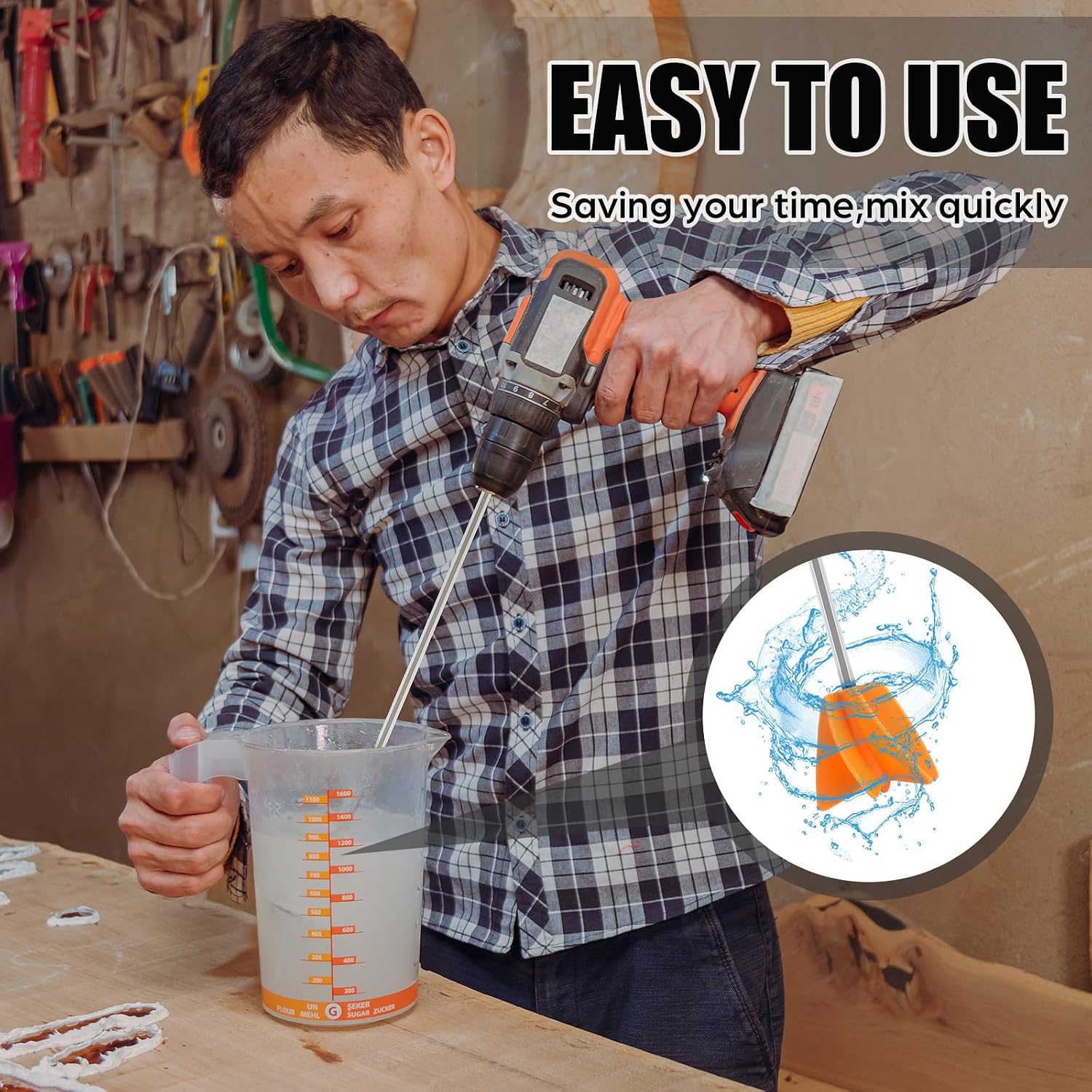 Loosh 11",6 Pcs Paint Stirrer for Drill, Paint Mixer Attachment,Orange
