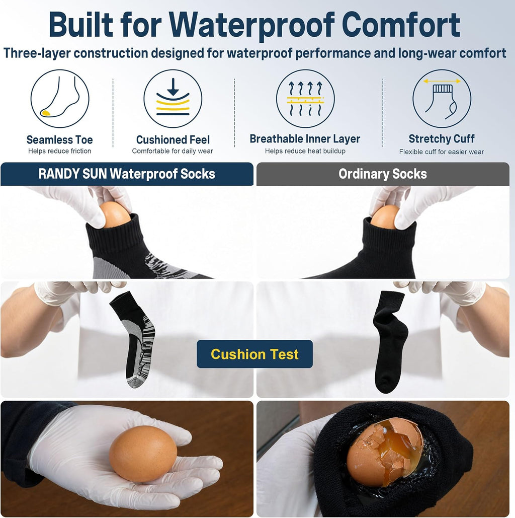RANDY SUN Waterproof Breathable Socks, [SGS Certified] Unisex Skiing Trekking Hiking Wading Trail Socks