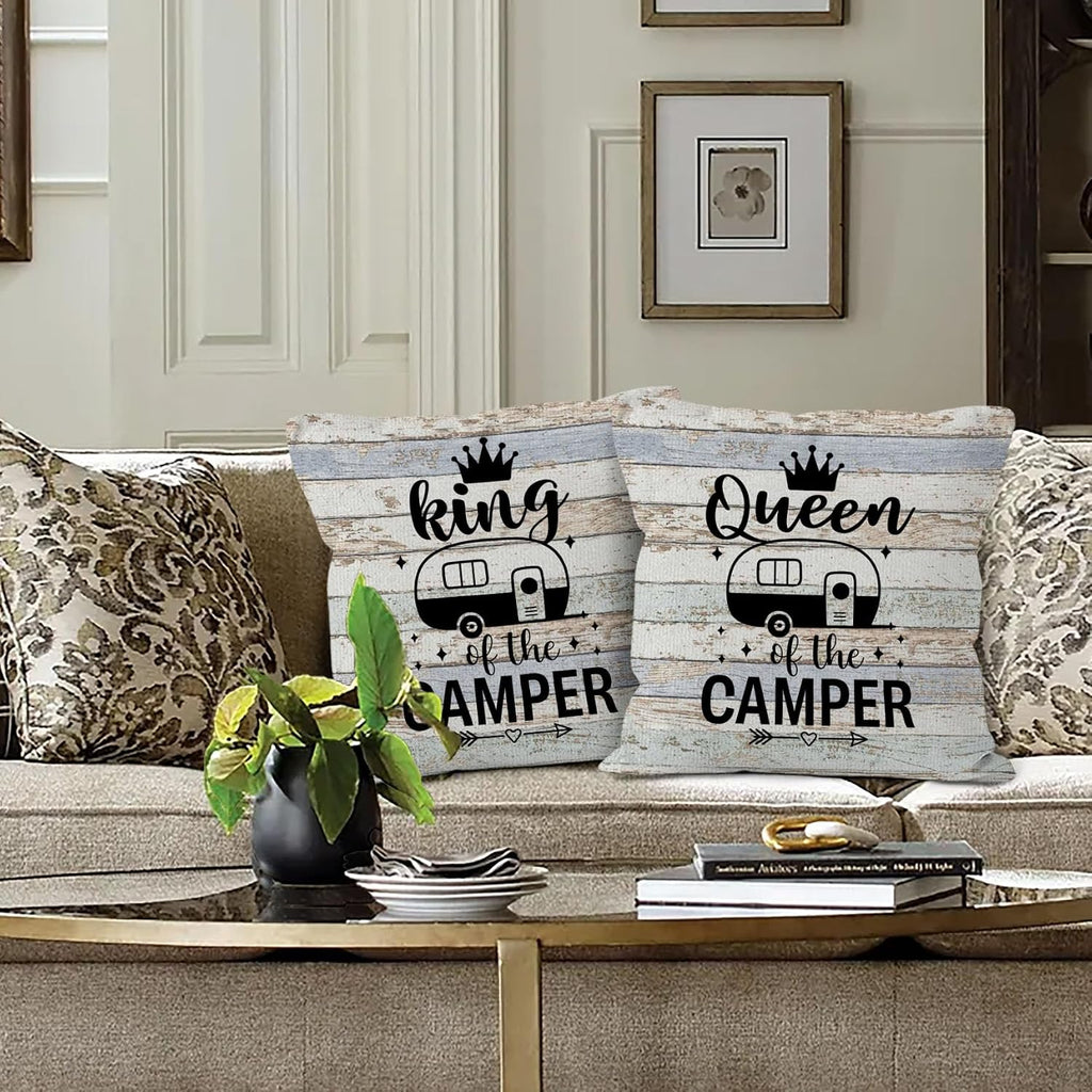 Camping Rv Pillow Covers 18x18 Set of 2, Camper Rv Decor, Camper Campsite Pillow Covers for Home Bedroom Couch,Camping Gifts for Couples