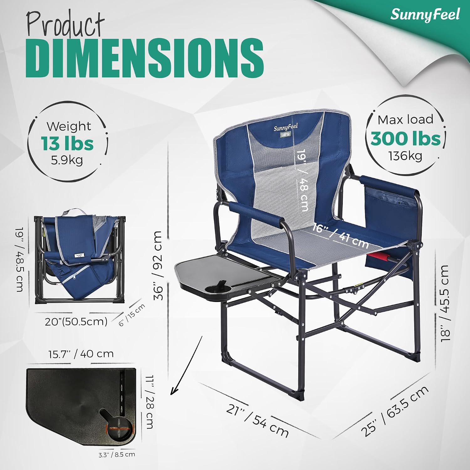 SUNNYFEEL Oversized DirectorsCamping Chair for Adults with Side Table