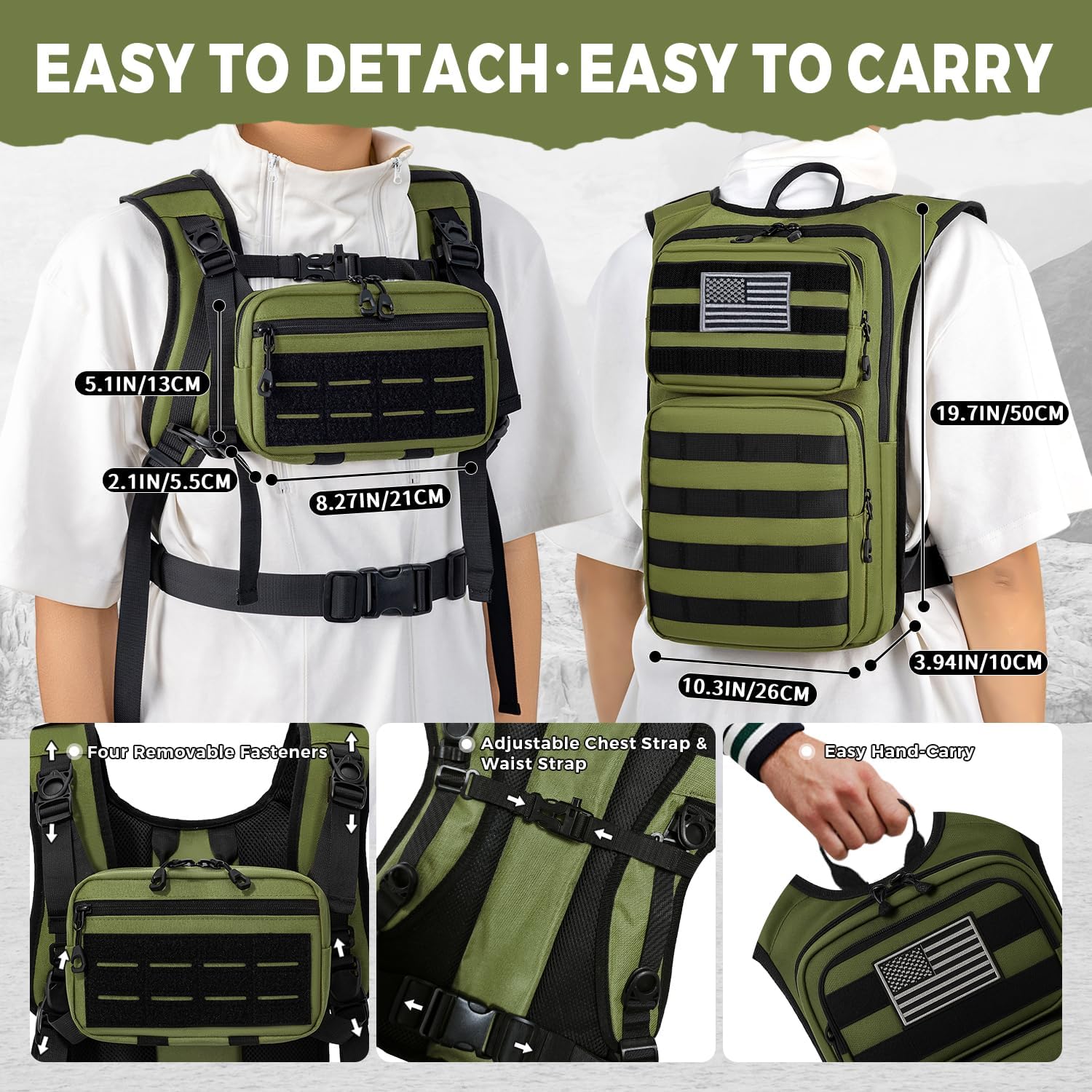 Koculemi Tactical Hydration Backpack with 2L Water Bladder and Front Small Tactical Pouch, Outdoor Water Backpack for Men Women, Sports Hydration Pack for Hiking, Cycling,Climbing