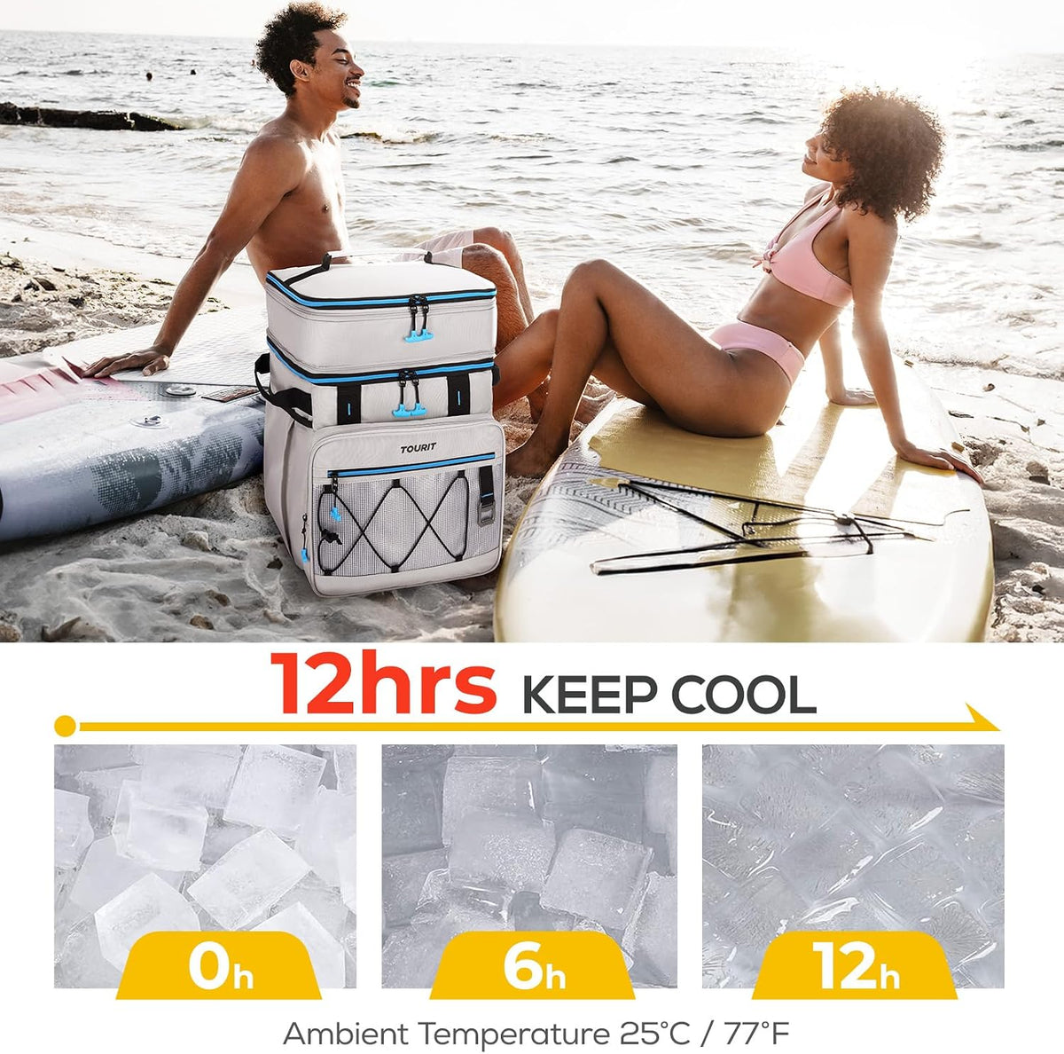 TOURIT Collapsible Rolling Cooler with Wheels, 12H Insulated & Waterproof