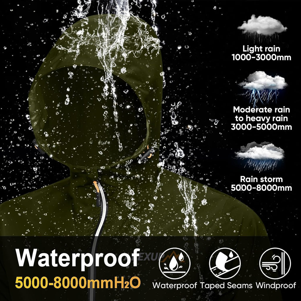 APEXUP Packable Rain Jacket Men Waterproof Lightweight Raincoat with Hood