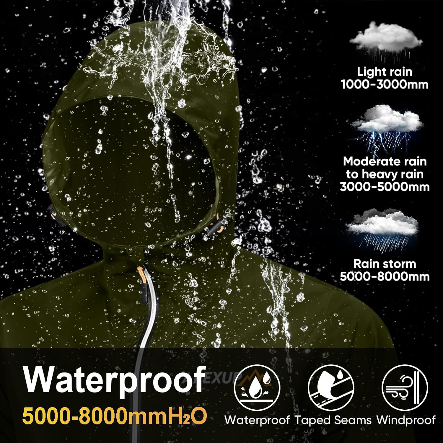 APEXUP Packable Rain Jacket Men Waterproof Lightweight Raincoat with Hood
