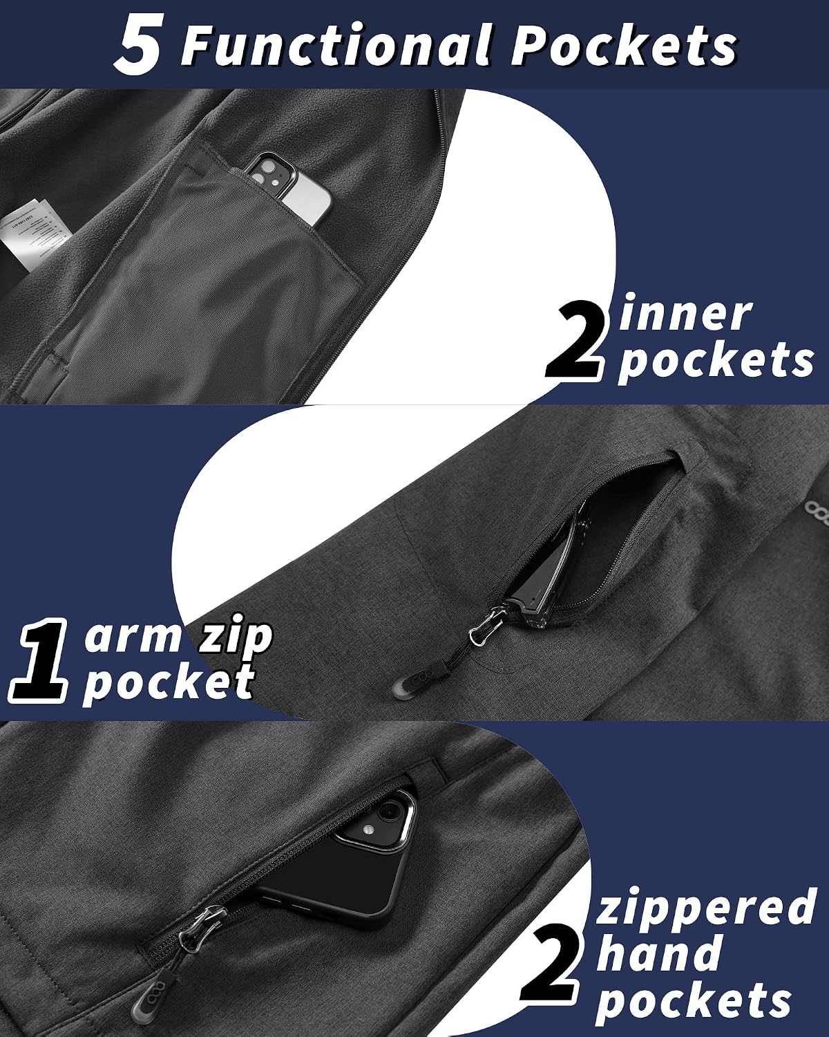 33,000ft Men's Hooded Fleece Lined Rain Shell Jacket Waterproof Lightweight