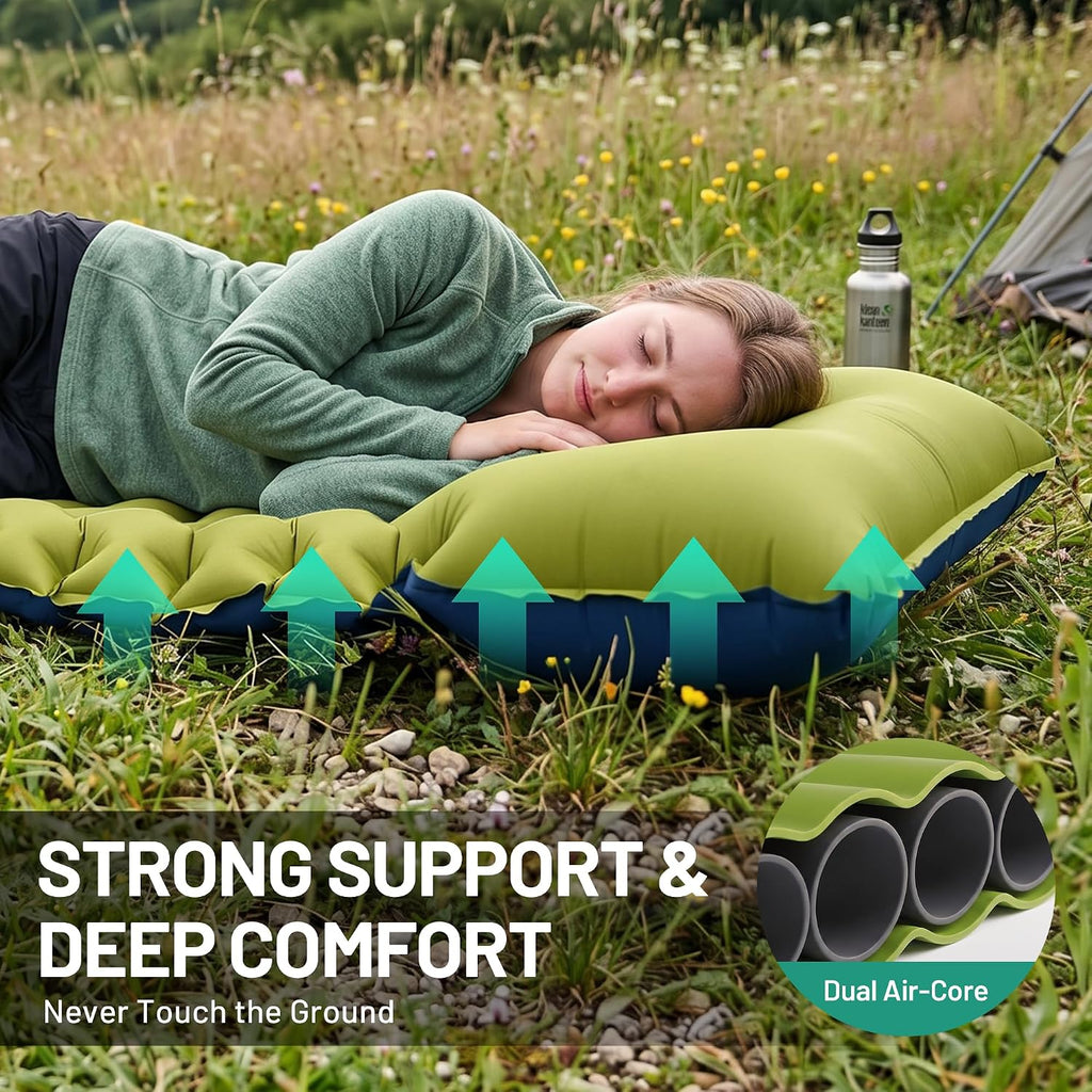 Overmont Ultralight Camping Sleeping Pad with Pillow, Built-in Foot Pump