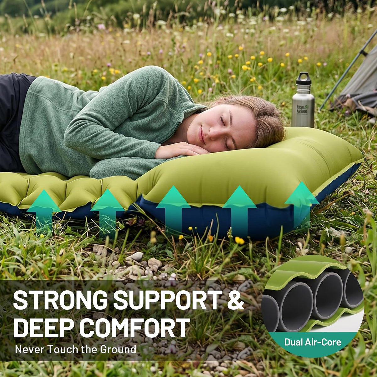 Overmont Ultralight Camping Sleeping Pad with Pillow, Built-in Foot Pump