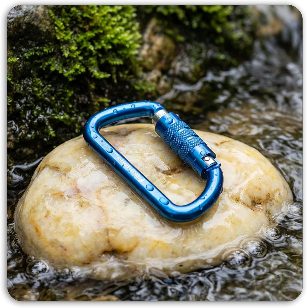 FresKaro 3inch 12kN-2698lbs Auto Locking Carabiner Clips, Solid D Shape, Heavy Duty 7075 Aluminum, Lightweight 1.09oz, Rust Proof, for Hammock, Hiking, Dog Leash, Keychain etc., Multi-Colors