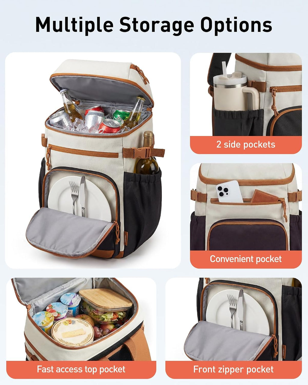 TOURIT 30 Cans Insulated Double Deck Lunch Cooler Backpack