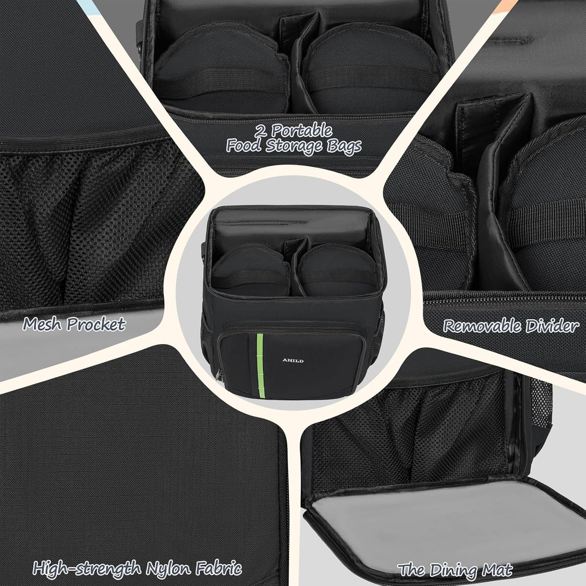 ANILD Dog Travel Bag Backpack, Flight-Ready TSA-Approved Dog Travel Bag with 2 Leak-Proof Food Canisters, 2 Foldable Silicone Bowls, Multi-Compartment Organizer for Hiking, Camping, Dog Mom Essentials
