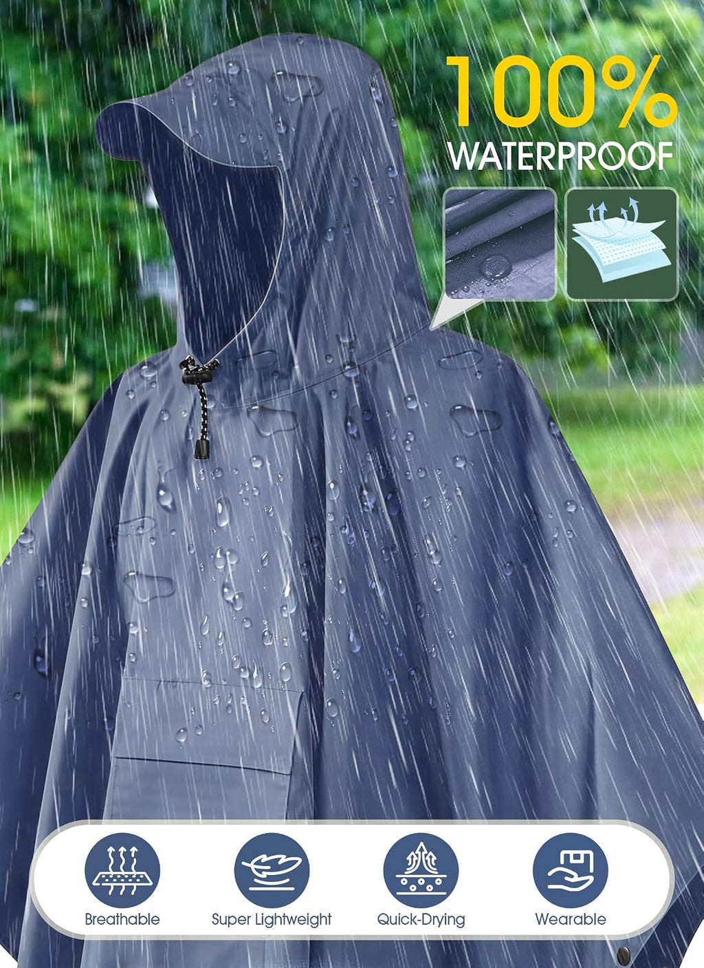 TOMSHOO Multifunctional Raincoat with Hood Waterproof for Adults