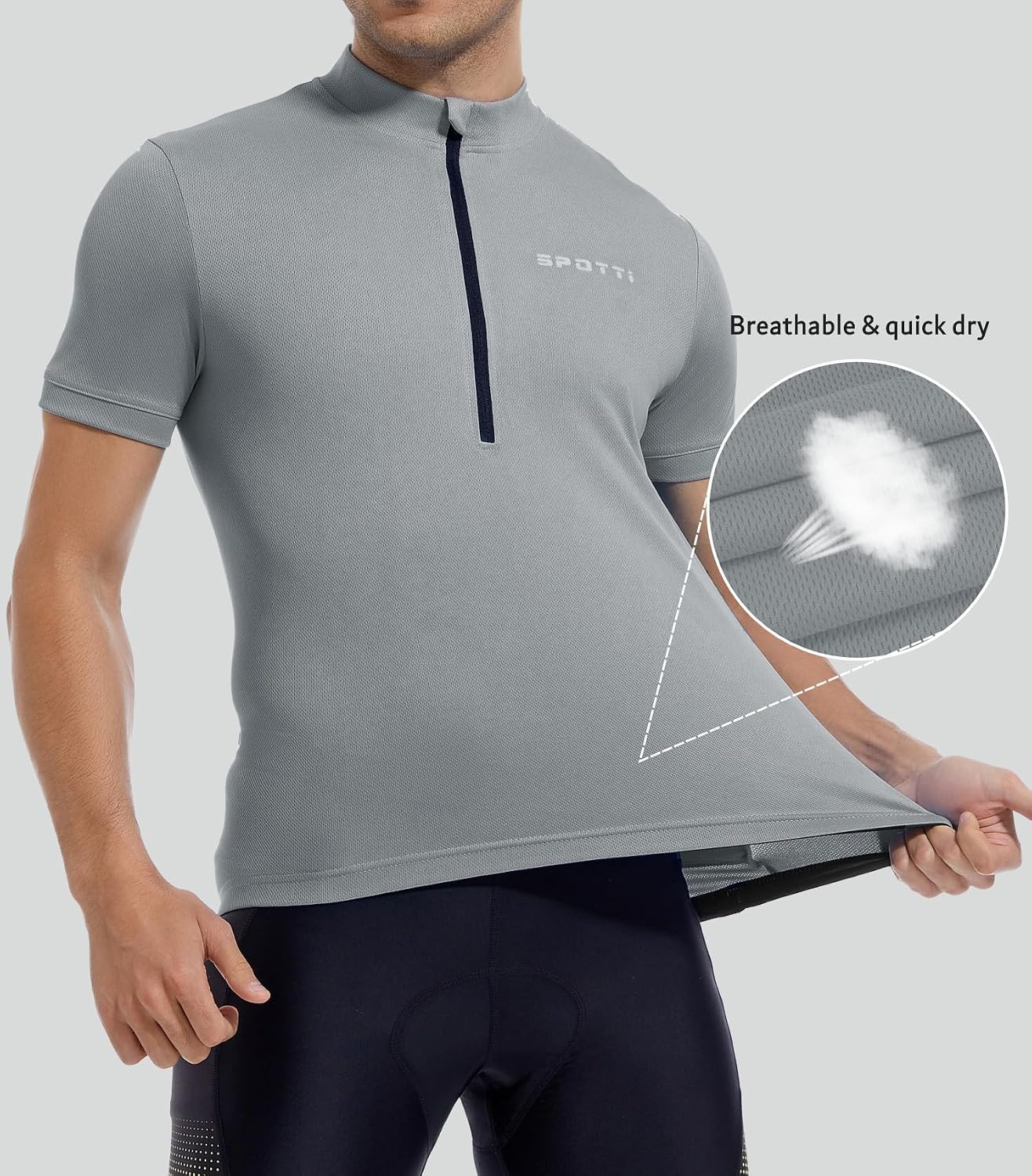 Spotti Men's Cycling Jersey Short Sleeve Half-Zip Bike Shirt, 4 Pockets