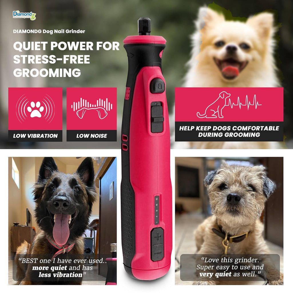 Diamondg Cordless Dog Nail Grinder - Quiet Sound with LED Light, Pink