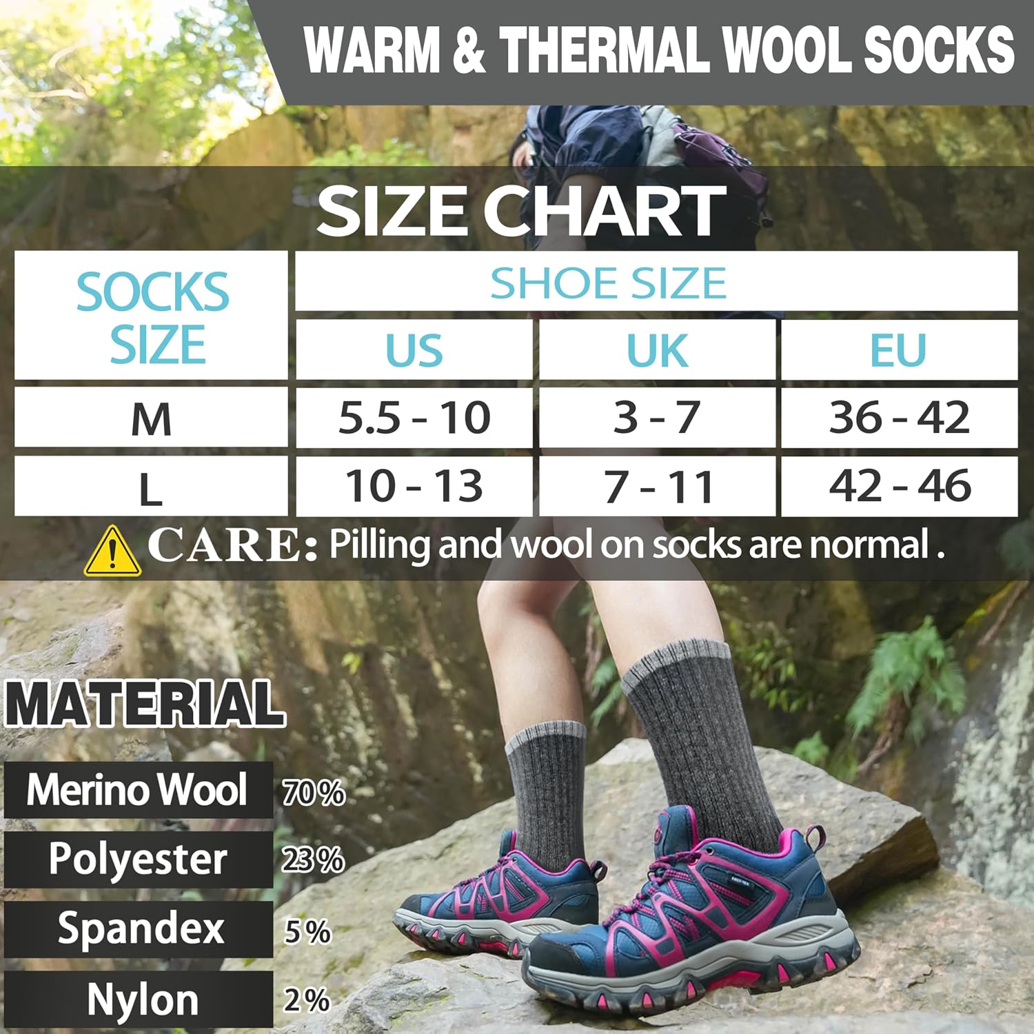 EBMORE 5 Pairs Womens Merino Wool Hiking Socks Thermal Warm Winter Boot Crew Cushion Work Gift Socks