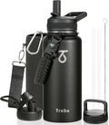 Trebo Insulated Water Bottle 32 oz with 3 Lids, Paracord Handle & Sleeve
