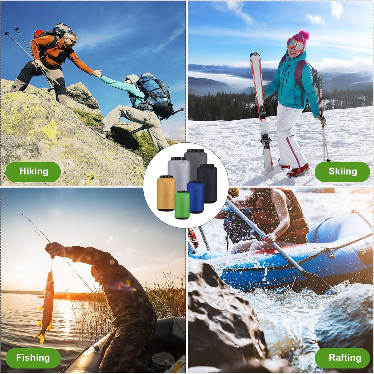 6 Pcs Waterproof Dry Bag Set for Kayaking & Camping(Dark)