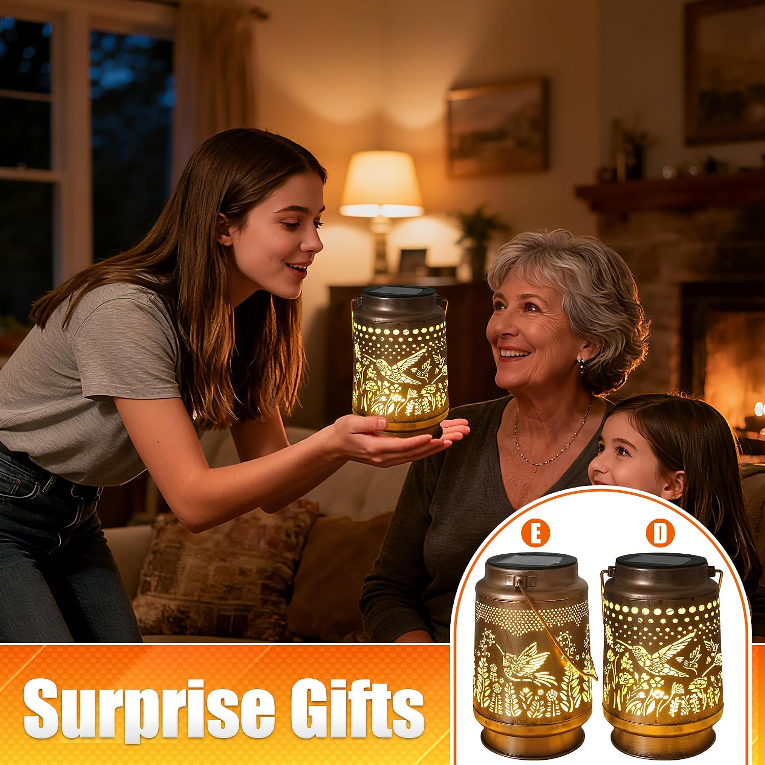 2 Pack Hummingbird Solar Lantern - Hummingbird Solar Lights for Outside, Patio, Backyard, and Porch - Waterproof Hanging Lantern for Outside - Perfect Gifts for Women