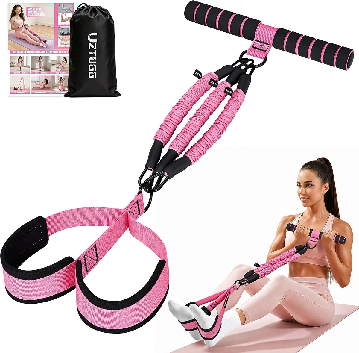 Pedal Resistance Band with Handle, Exercise Bands for AB Workout