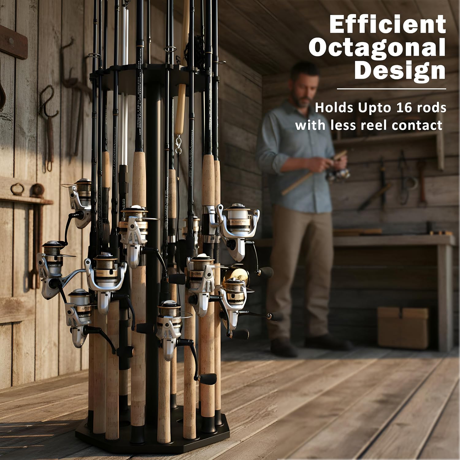 Rush Creek Creations 16-Rod Round Fishing Rod Holder for Garage, Tackle Box