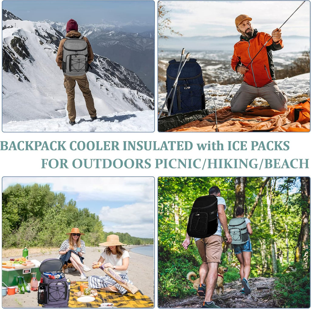 HXLGMD Backpack Coolers Insulated Leak Proof 30 Cans, Soft Sided Insulated Cooler Bags Ice Chest Backpack for Beach Travel Camping, with Reusable Ice Packs