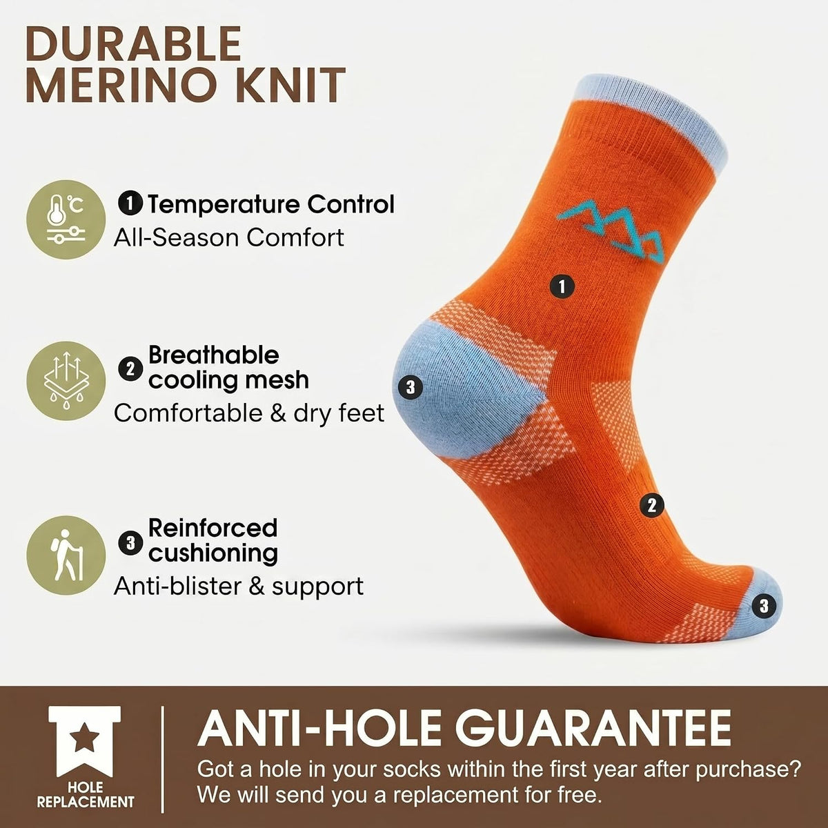 innotree 3 Pairs Merino Wool Hiking Socks for Women Thermal Crew Scoks