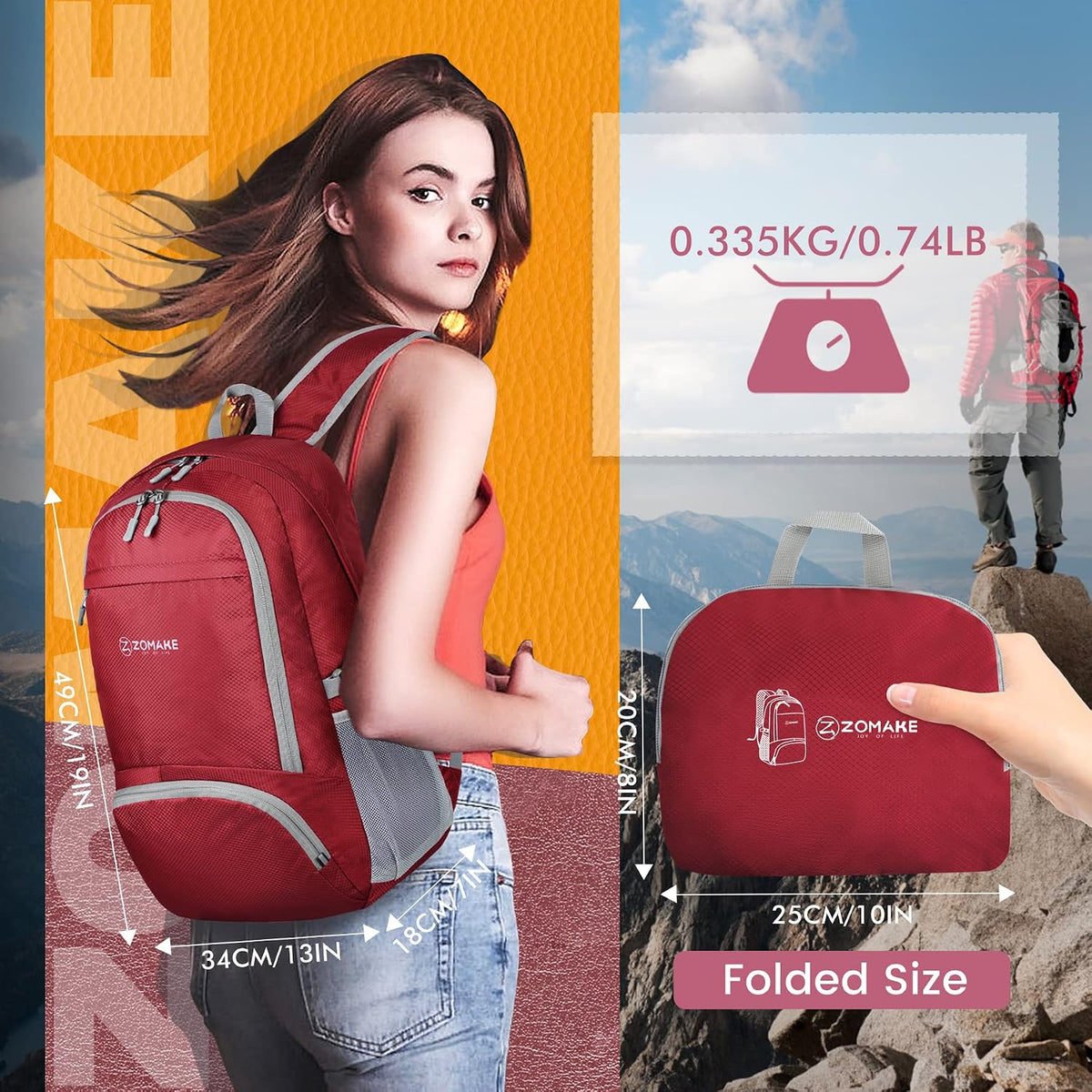 ZOMAKE Lightweight Packable Backpack 30L, Foldable Travel Hiking Daypack