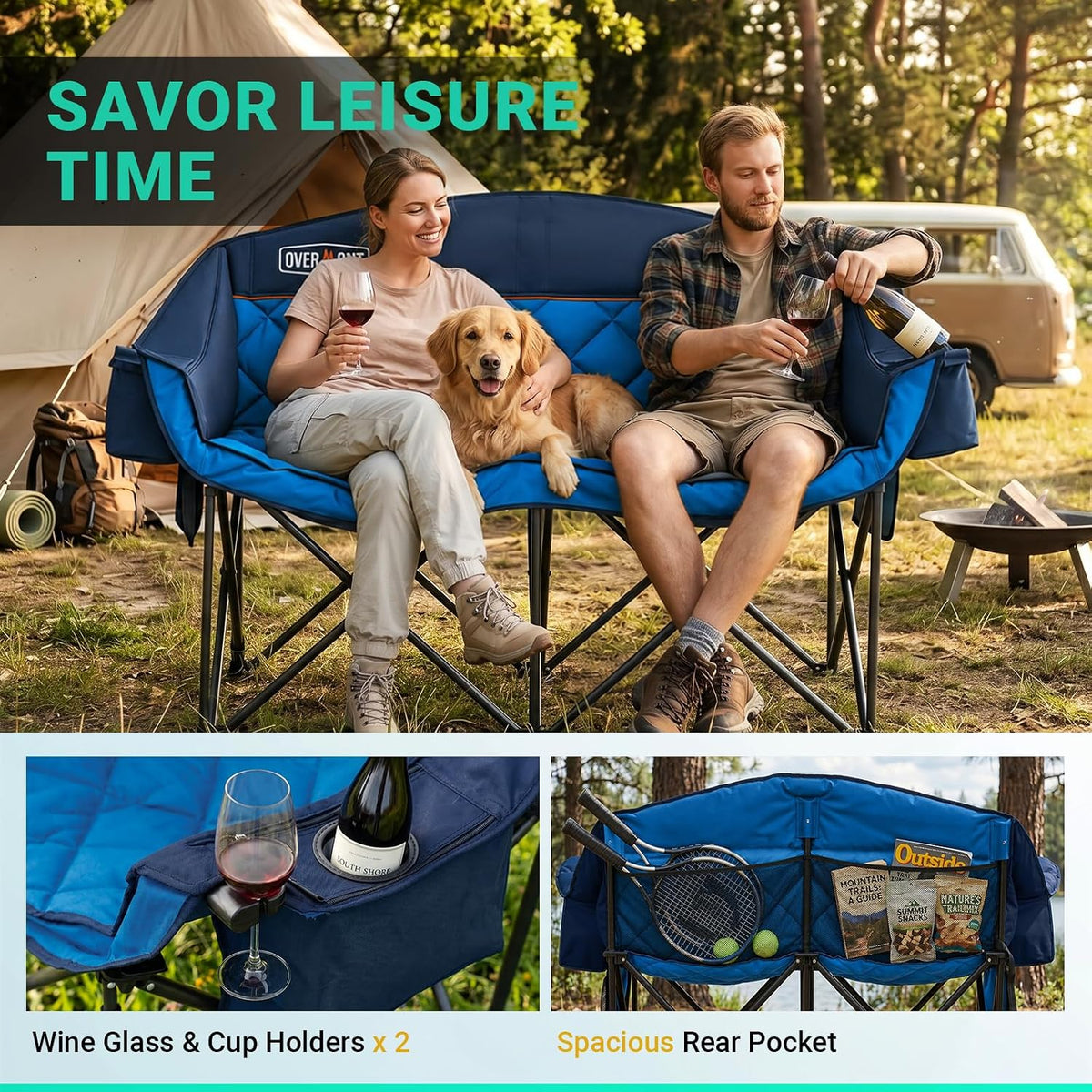Overmont Oversized Double Camping Chair - Portable Folding with Cooler Bag