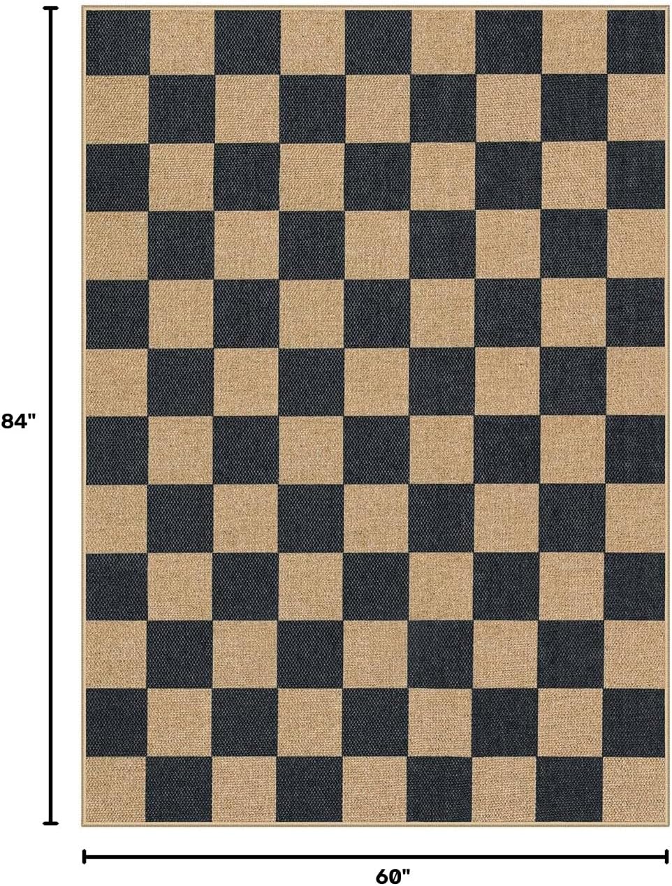 Lahome Checkered Easy Jute 5x7 Outdoor Patio Rug, Area Rugs Washable Black