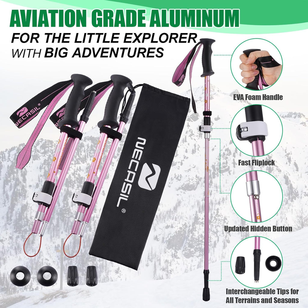 Kids Hiking Poles Lightweight Adjustable Trekking Sticks Collapsible