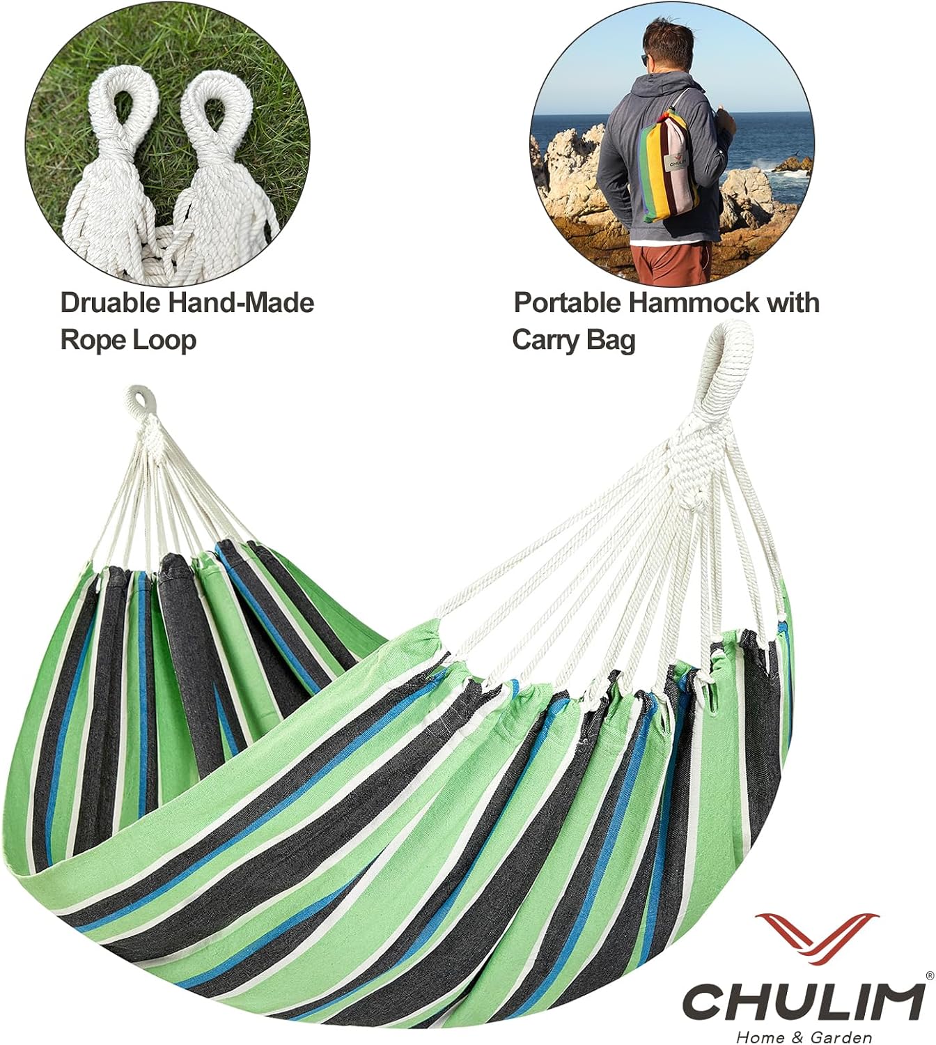 Brazilian Double Hammock with Tree Straps, Extra Large, 450 lbs Capacity